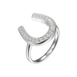 Charles Garnier Charles Garnier Sterling Silver Ring With CZ Horseshoe Size 6 Rhodium Finish