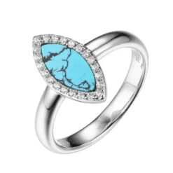 Charles Garnier Charles Garnier Sterling Silver Ring Made With Marquise Shape Synthetic Turquoise (11x4.5x1mm) And CZ Size 6 Rhodium Finish