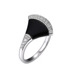 Charles Garnier Charles Garnier Sterling Silver Ring Made With Black Onyx (13x9x2mm) And CZ Rhodium Finish Size 6