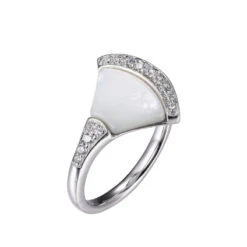 Charles Garnier Charles Garnier Sterling Silver Ring Made With Mother Of Pearl (13x9x2mm) And CZ Rhodium Finish Size 6