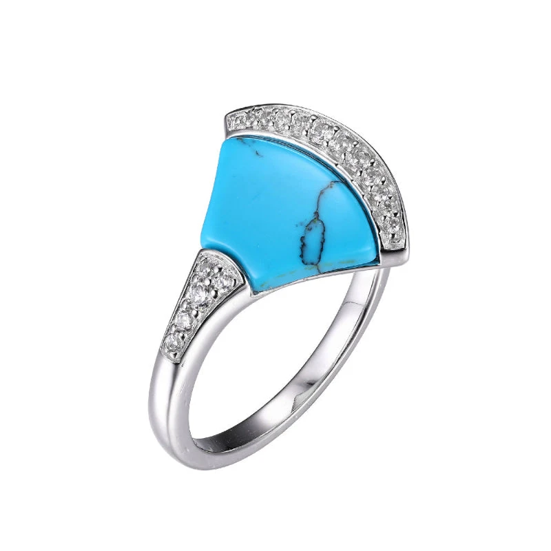 Charles Garnier Charles Garnier Sterling Silver Ring Made With Synthetic Turquoise (13x9x2mm) And CZ Rhodium Finish Size 6