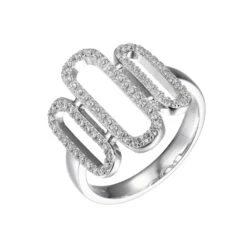 Charles Garnier Charles Garnier Sterling Silver Ring With Multi CZ Paperclip Links Size 6 Rhodium Finish