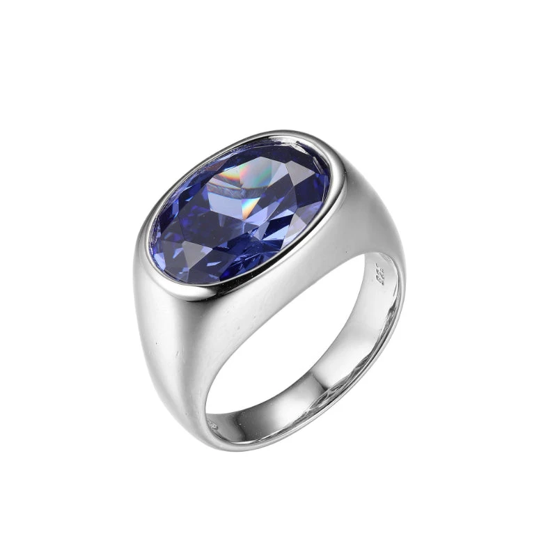 Charles Garnier Charles Garnier Sterling Silver Ring With Tanzanite Color CZ (Oval Shape 14X1mm) Size 6 Rhodium Finish
