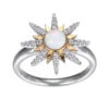 Charles Garnier Charles Garnier Sterling Silver Ring Made With Synthetic Opal (5mm) And CZ 2 Tone Rhodium And 18K Yellow Gold Finish