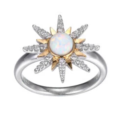 Charles Garnier Charles Garnier Sterling Silver Ring Made With Synthetic Opal (5mm) And CZ 2 Tone Rhodium And 18K Yellow Gold Finish