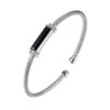 Charles Garnier Charles Garnier Sterling Silver 3mm Mesh Cuff With Black Onyx And CZ Rhodium Finish