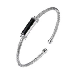 Charles Garnier Charles Garnier Sterling Silver 3mm Mesh Cuff With Black Onyx And CZ Rhodium Finish