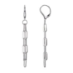 Charles Garnier Charles Garnier Sterling Silver Earrings Made With Paperclip Chain (3mm) Lever Back Rhodium Finish